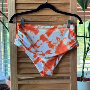 High-Waist Tie-Dye Bikini Bottoms - Orange & White